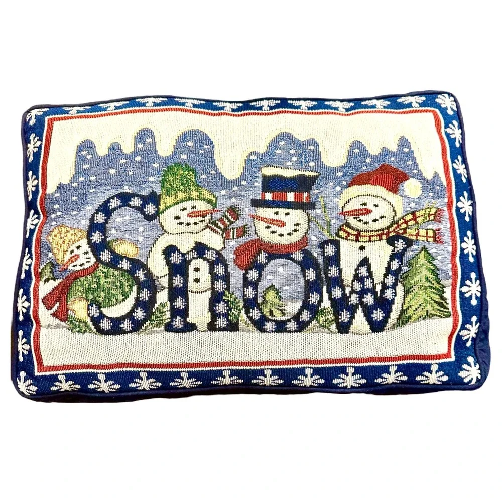 Snowman‎ Tapestry Lumbar Pillow 13x19 SNOW Day Winter Holiday Christmas Blue